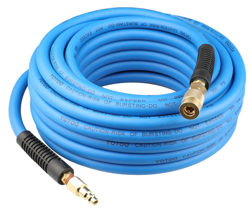 YOTOO Air Hose 3/8 in x 50 ft, Heavy Duty Hybrid Air Compressor Hose, Flexible, Lightweight, Kink Resistant with 1/4" Industrial Quick Coupler Fittings, Bend Restrictors, Blue - Image 1